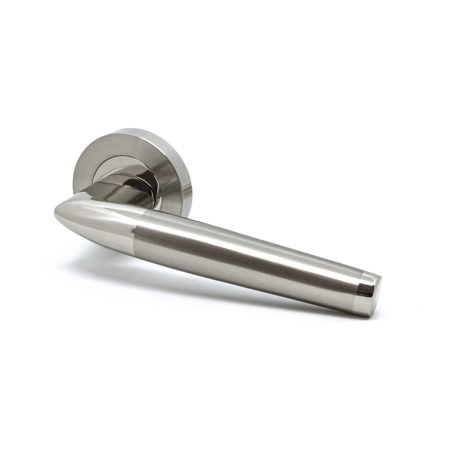 Premium Valiant Lever On Round Rose Bathroom Handle Set - Two-Tone Nickel (76725) 2 Premium Valiant Lever On Round Rose Bathroom Handle Set - Two-Tone Nickel (76725) - Image 2