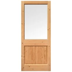 External Solid Pine Unfinished 2XG 1P 1L Clear Glass Double Glazed Door (LOL2XG) -Oak Door Store 1582215603 75724600