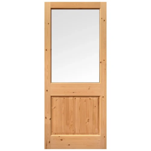 External Solid Pine Unfinished 2XG 1P 1L Clear Glass Double Glazed Door (LOL2XG) -Oak Door Store 1582215603 75724600