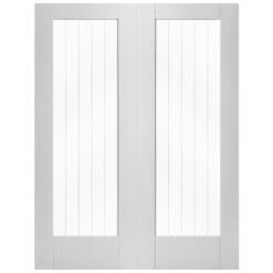 White Internal Primed Cottage 1 Light Obscure Lined Clear Glass Pair Door (85817) -Oak Door Store 1602155995 54667800