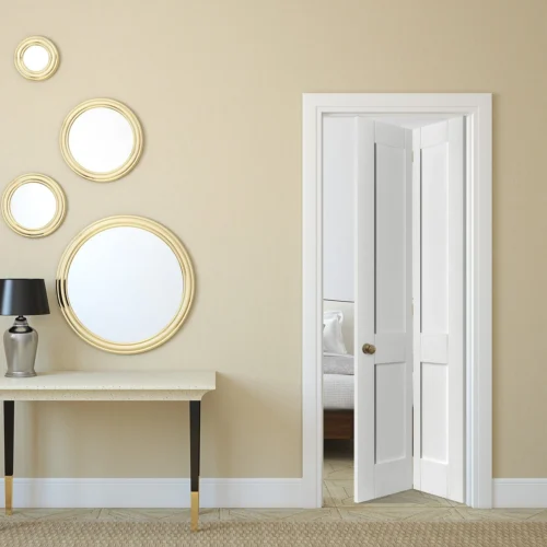 White Internal Bi-fold Primed Victorian Shaker 4 Panel Door (51787)