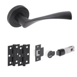 Oasis Round Rose Lever Door Handle Set - Black Matt (248867)