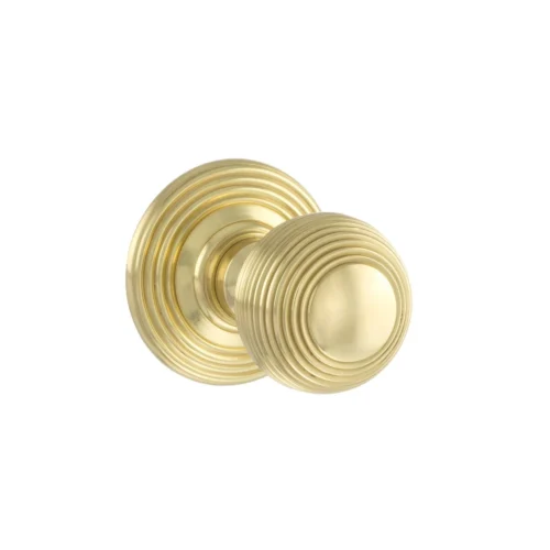 Old English Ripon Reeded Round Mortice Door Knob - Polished Brass (67899)