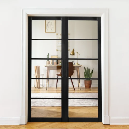 Graphite Black Internal Fully Finished Industrial Studio 5 Light Clear Glass Door (105836) -Oak Door Store 1643365458 98210300