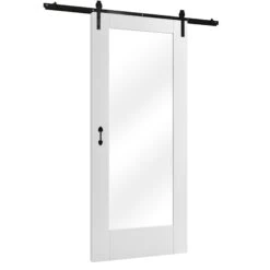 White Internal Primed Pattern 10 Industrial Track Sliding 1 Light Clear Glass Door (108434) 5 White Internal Primed Pattern 10 Industrial Track Sliding 1 Light Clear Glass Door (108434) -Oak Door Store 1643383568 63962600