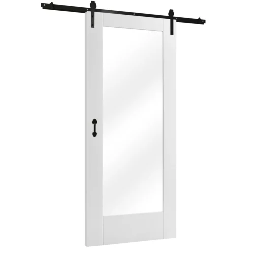 White Internal Primed Pattern 10 Industrial Track Sliding 1 Light Clear Glass Door (108434) -Oak Door Store 1643383568 63962600