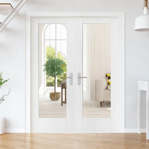 White Internal Primed Cottage 1 Light Obscure Lined Clear Glass Pair Door (85817)