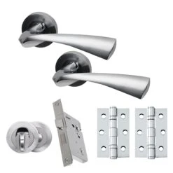 Premium Truro Lever On Round Rose Bathroom Handle Set - Two-Tone Chrome (46504)
