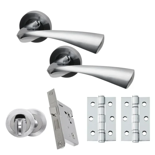 Premium Truro Lever On Round Rose Bathroom Handle Set - Two-Tone Chrome (46504)