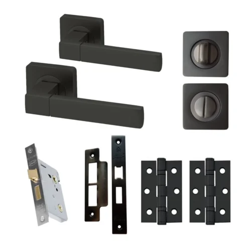 Cube Bathroom Lever Handle On Square Rose Handle Set - Gun Metal Grey (107877)