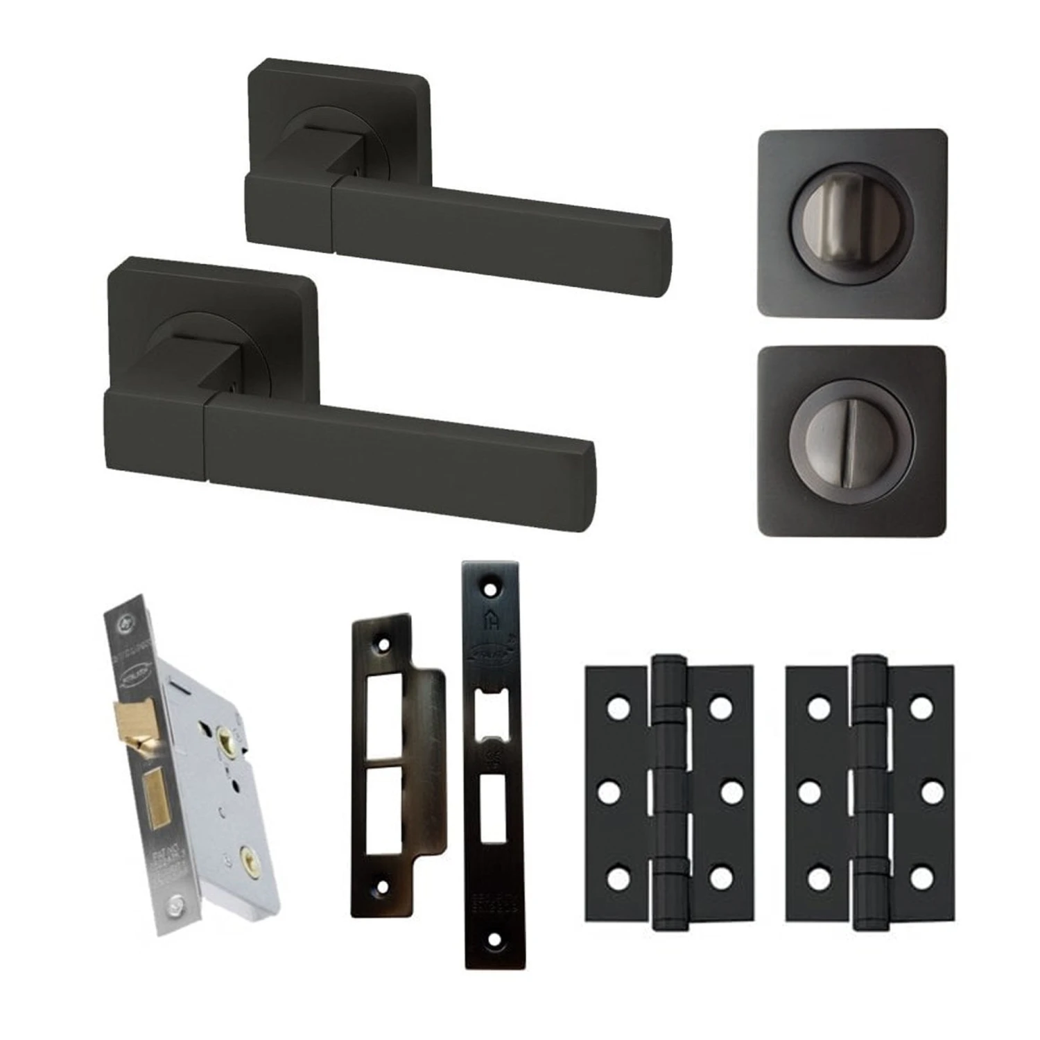 Cube Bathroom Lever Handle On Square Rose Handle Set - Gun Metal Grey (107877) 1 Cube Bathroom Lever Handle On Square Rose Handle Set - Gun Metal Grey (107877)