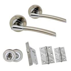 Designer Zoom Bathroom Lever On Round Rose Handle Set - Polished Chrome And Satin Nickel (108024)