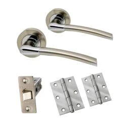 Designer Zoom Lever On Round Rose Handle Set - Polished Chrome And Satin Nickel (74190)