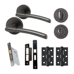 Falcon Internal Bathroom Lever Handle On Round Rose Handle Set - Gun Metal Grey (107990)