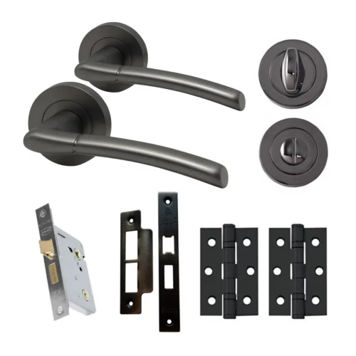 Falcon Internal Bathroom Lever Handle On Round Rose Handle Set - Gun Metal Grey (107990)