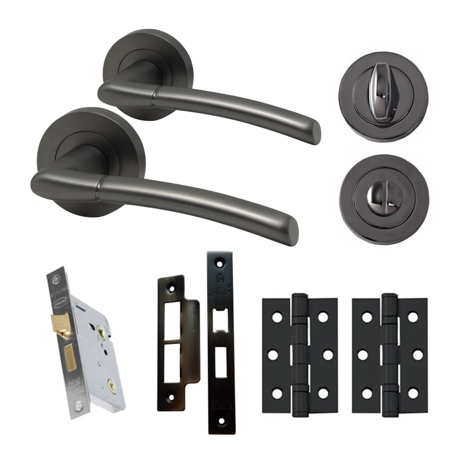 Falcon Internal Bathroom Lever Handle On Round Rose Handle Set - Gun Metal Grey (107990) 1 Falcon Internal Bathroom Lever Handle On Round Rose Handle Set - Gun Metal Grey (107990)