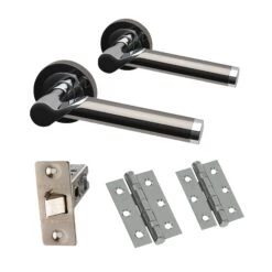Premium Enterprise Lever On Round Rose Handle Set - Black Nickel And Polished Chrome (46327)