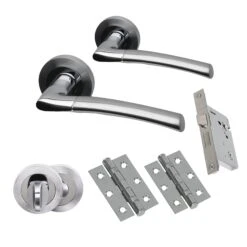 Premium Falcon Lever On Round Rose Bathroom Handle Set - Two-Tone Chrome (46506)