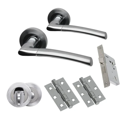 Premium Falcon Lever On Round Rose Bathroom Handle Set - Two-Tone Chrome (46506)
