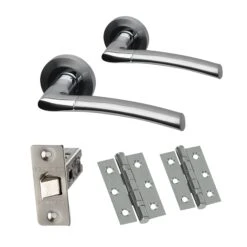 Premium Falcon Lever On Round Rose Fire Rated Handle Set - Two-Tone Chrome (47281)