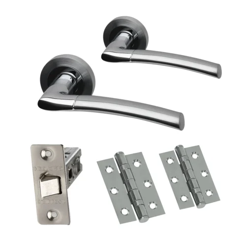 Premium Falcon Lever On Round Rose Fire Rated Handle Set - Two-Tone Chrome (47281)