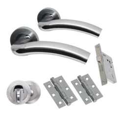 Premium Jade Lever On Round Rose Bathroom Handle Set - Two-Tone Chrome (46505)
