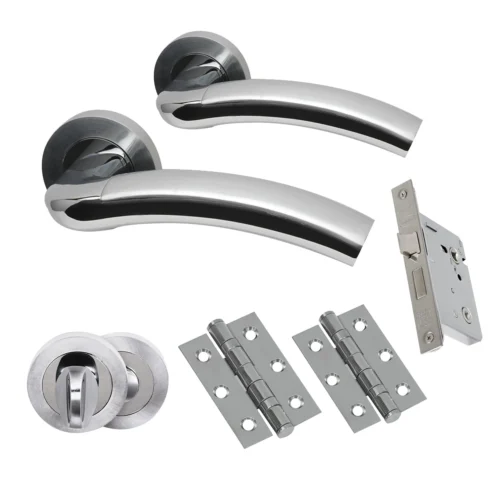 Premium Jade Lever On Round Rose Bathroom Handle Set - Two-Tone Chrome (46505)