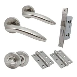 Premium Lancer Lever On Round Rose Bathroom Handle Set - Two-Tone Nickel (76721)