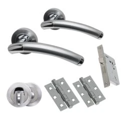 Premium Lincoln Lever On Round Rose Bathroom Handle Set - Two-Tone Chrome (47363)