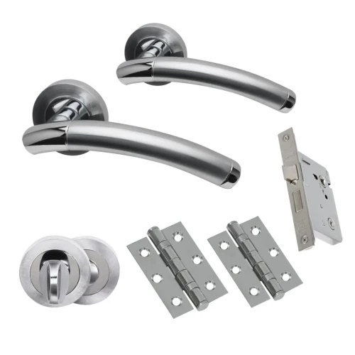 Premium Lincoln Lever On Round Rose Bathroom Handle Set - Two-Tone Chrome (47363)