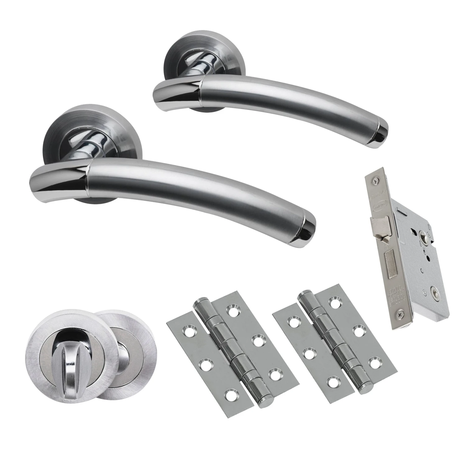 Premium Lincoln Lever On Round Rose Bathroom Handle Set - Two-Tone Chrome (47363) 1 Premium Lincoln Lever On Round Rose Bathroom Handle Set - Two-Tone Chrome (47363)