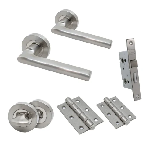 Premium Matiz Lever On Round Rose Bathroom Handle Set - Two-Tone Nickel (76723)