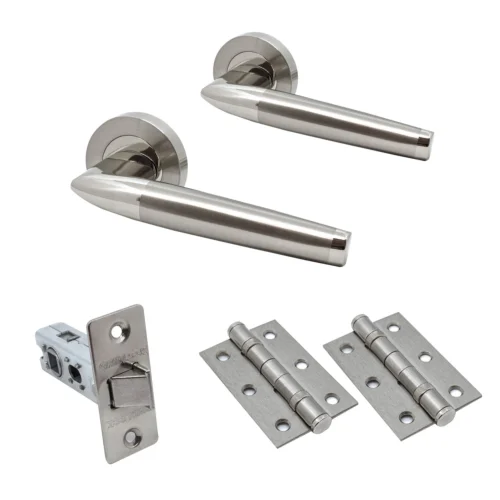 Premium Valiant Lever On Round Rose Handle Set - Two-Tone Satin (76724)