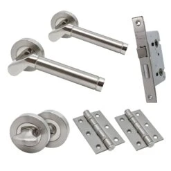 Premium Ventura Lever On Round Rose Bathroom Handle Set - Two-Tone Nickel (76727)