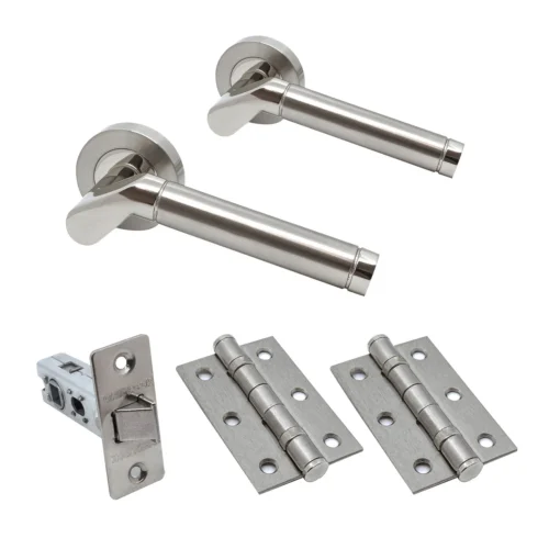 Premium Ventura Lever On Round Rose Handle Set - Two-Tone Satin (76726)