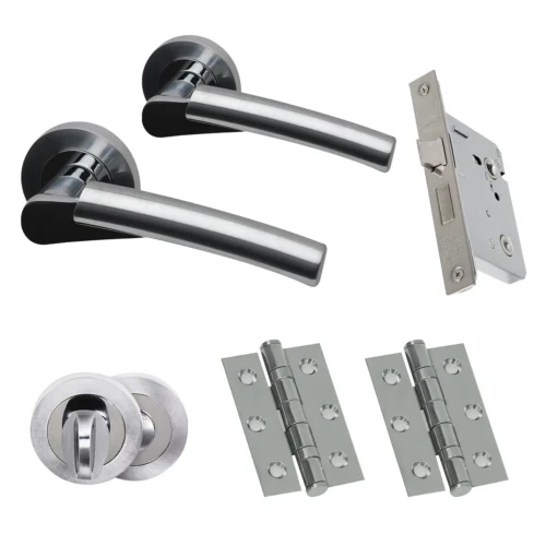 Premium Ruby Lever On Round Rose Bathroom Handle Set - Two-Tone Chrome (46507)