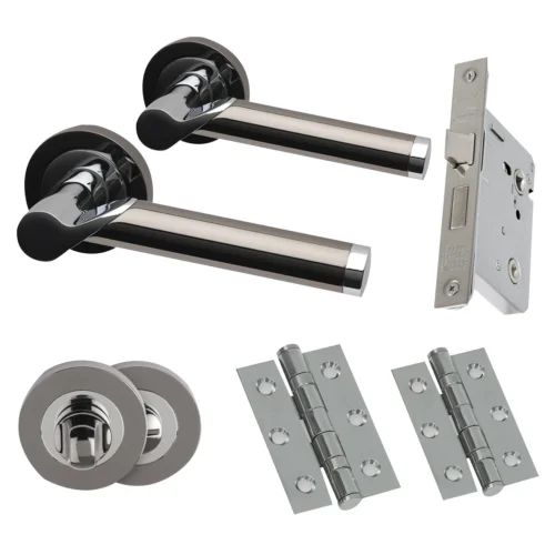 Premium Enterprise Lever On Round Rose Bathroom Handle Set - Black Nickel And Polished Chrome (46510)