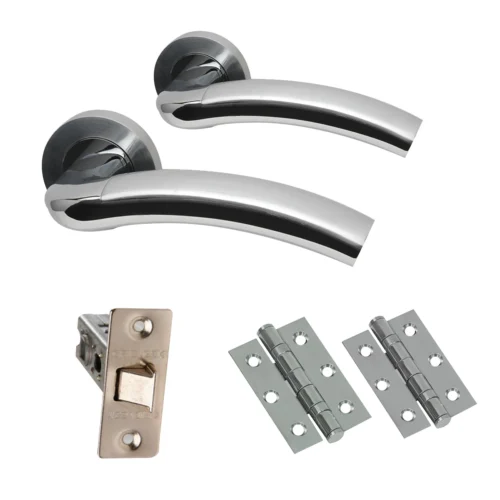 Premium Jade Lever On Round Rose Fire Rated Handle Set - Two-Tone Chrome (47280)