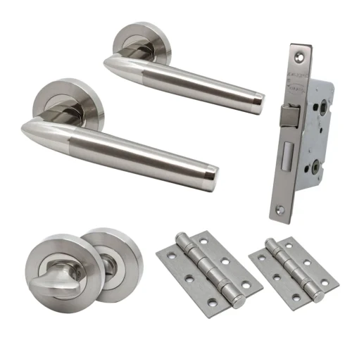 Premium Valiant Lever On Round Rose Bathroom Handle Set - Two-Tone Nickel (76725)