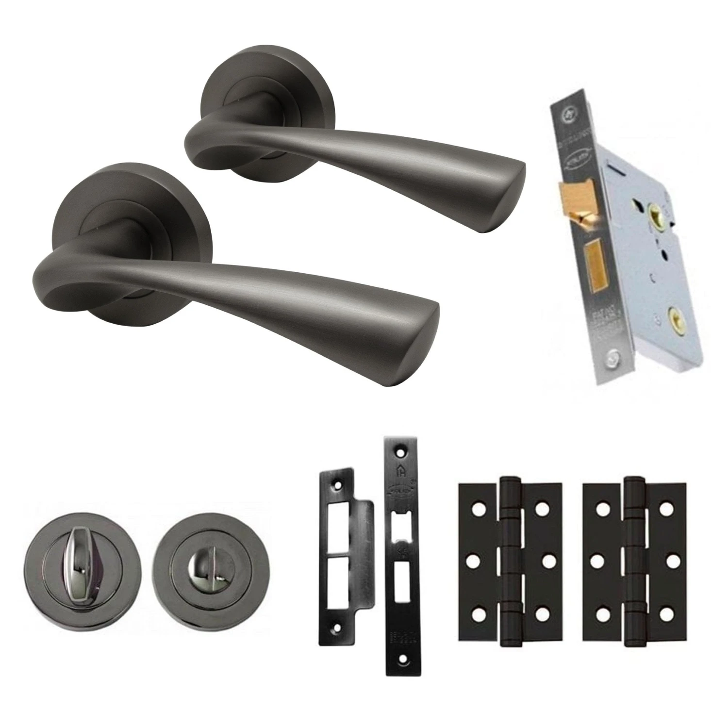 Truro Internal Bathroom Lever Handle On Round Rose Handle Set - Gun Metal Grey (107886) 1 Truro Internal Bathroom Lever Handle On Round Rose Handle Set - Gun Metal Grey (107886)