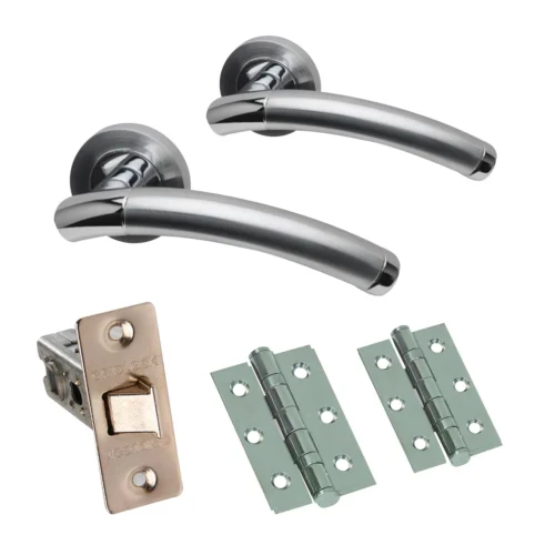 Premium Chrome Lincoln Lever On Round Rose Handle Set - Two-Tone Chrome (47362)