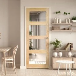 Clear Pine Internal Unfinished Shaker 4 Light Clear Glass Door (93645)