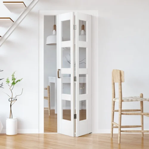 White Internal Primed Bi-fold Shaker 8 Light Clear Glass Door (51778)