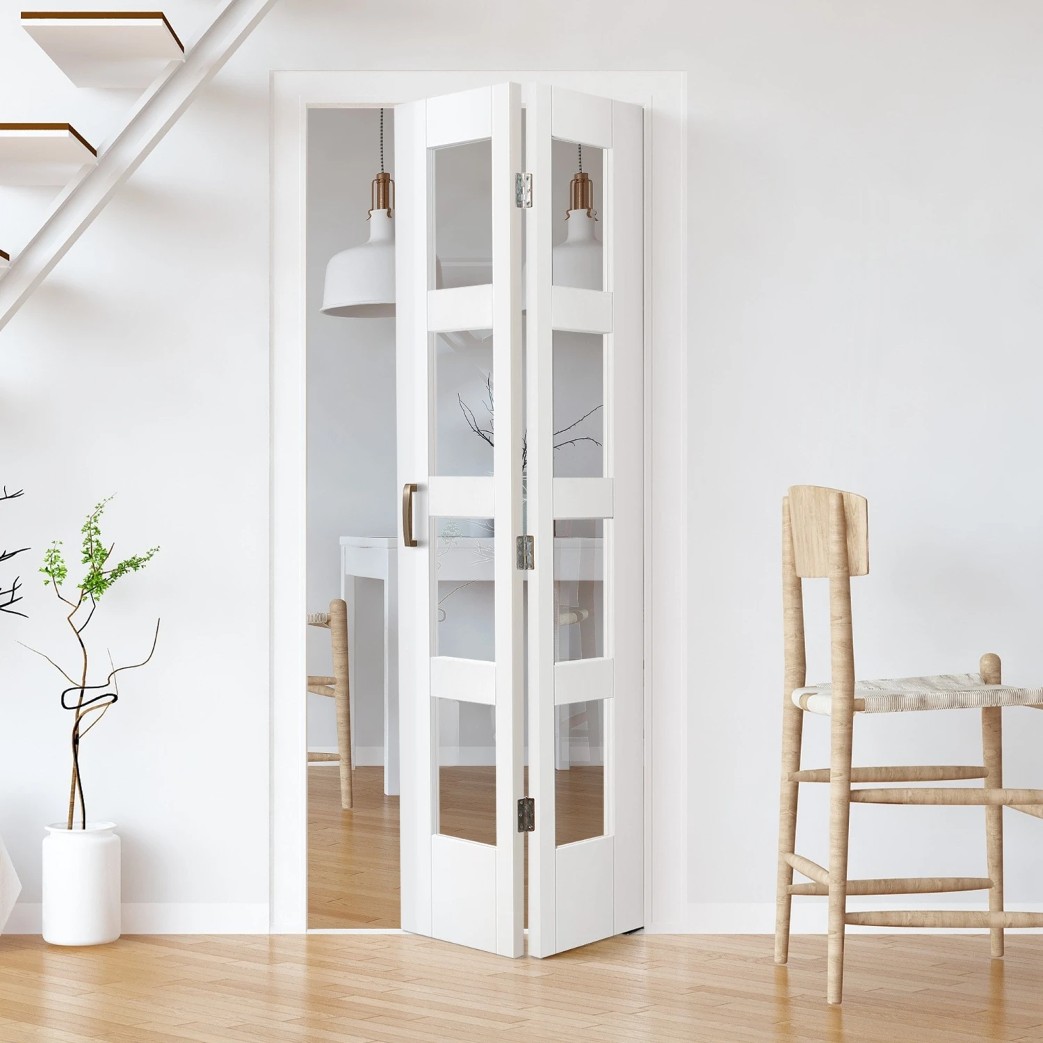 White Internal Primed Bi-fold Shaker 8 Light Clear Glass Door (51778) 1 White Internal Primed Bi-fold Shaker 8 Light Clear Glass Door (51778)