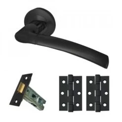 Zoom Internal Lever Handle On Round Rose Handle Set - Matt Black (116749)