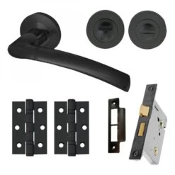 Zoom Internal Bathroom Lever Handle On Round Rose Pack - Matt Black (116750)