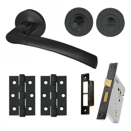 Zoom Internal Bathroom Lever Handle On Round Rose Pack - Matt Black (116750)