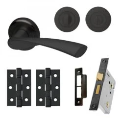 Twist Internal Bathroom Lever Handle On Round Rose Pack - Matt Black (116752)