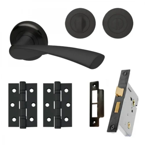 Twist Internal Bathroom Lever Handle On Round Rose Pack - Matt Black (116752)
