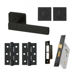 Cube Internal Bathroom Lever Handle On Square Rose Pack - Matt Black (116754)